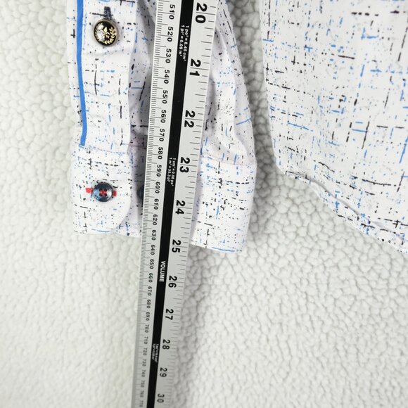 Au Noir Shirt Mens 5 White Blue Button Up Striped Geometric Long Sleeve - Picture 7 of 11